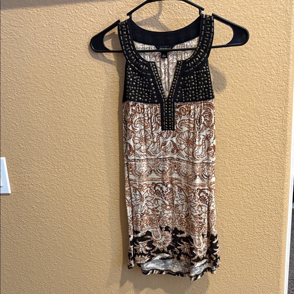 Lucky Brand size L Black and Brown Sleeveless Dress with Studded Detail